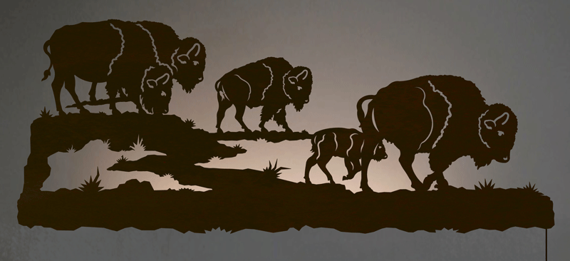 42" Buffalo Herd Backlit Metal Art