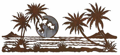 Ocean Scene with Palm Trees Burnished 57" Metal Wall Art