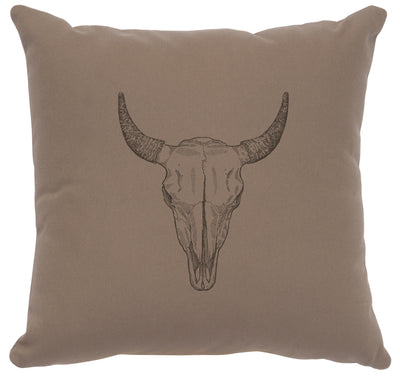 Bull Skull Taupe Color Cotton Throw Pillow