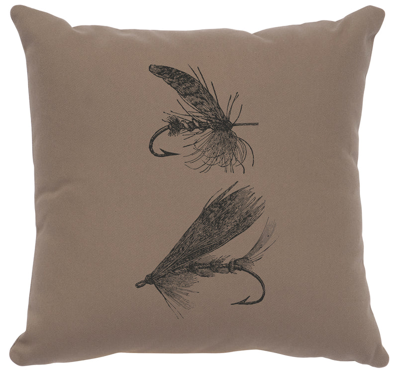 Fishing Fly Taupe Color Cotton Throw Pillow