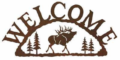 Bull Elk with Pines Welcome Sign