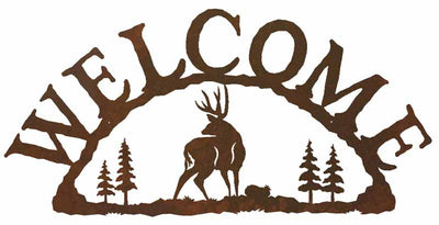 Mule Deer with Pines Welcome Sign