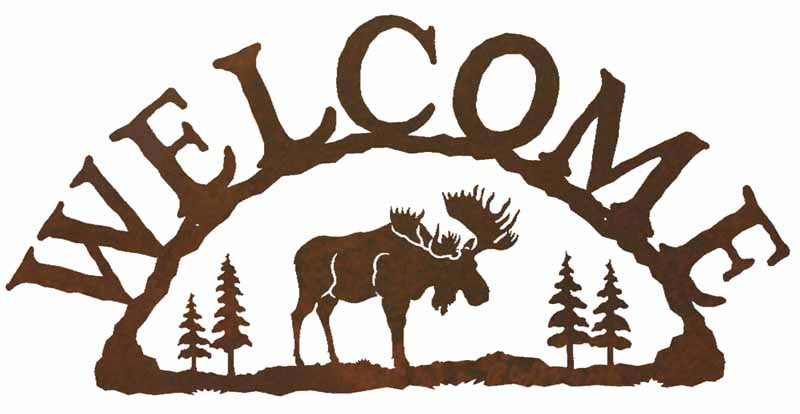 Moose with Pines Welcome Sign