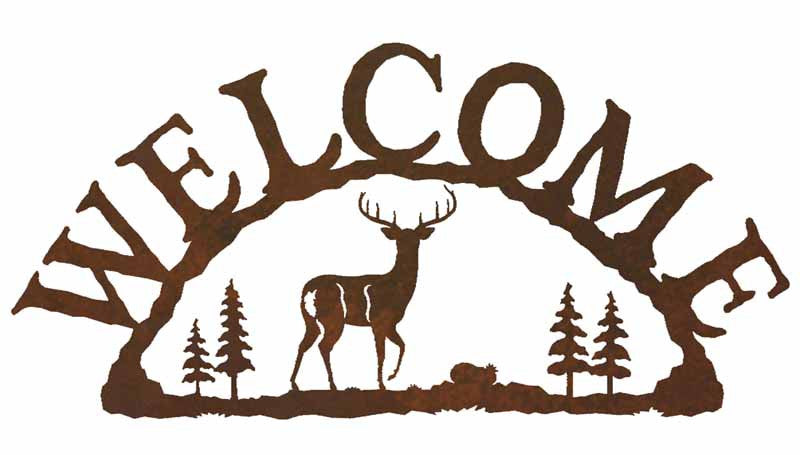Whitetail Deer with Pines Welcome Sign