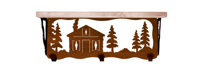 Cabin in Pines Metal 20" Wall Shelf with Hooks