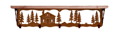 Cabin in Pines Metal 34" Wall Shelf with Hooks