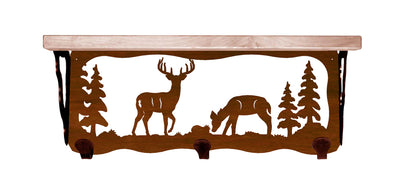 Deer Family Metal 20" Wall Shelf with Hooks