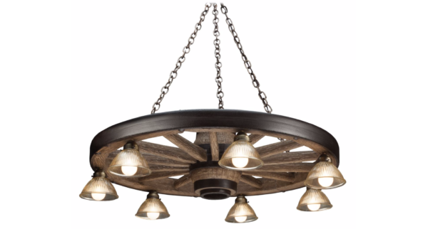 Large Wagon Wheel Reproduction Chandelier with Down Lights