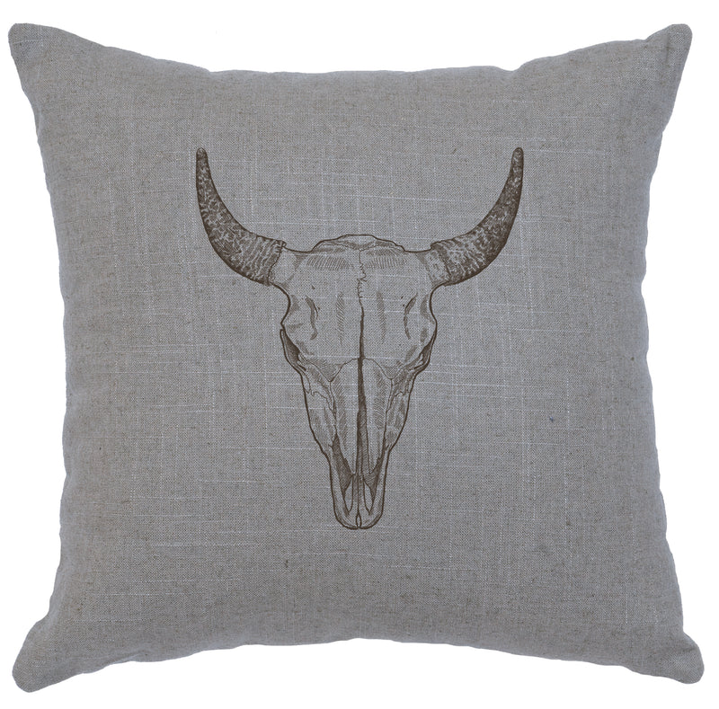 Bull Skull Gray Color Linen Throw Pillow