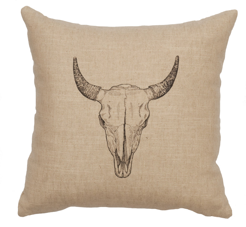 Bull Skull Natural Color Linen Throw Pillow