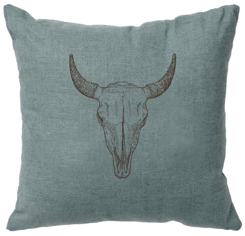 Bull Skull Ocean Color Linen Throw Pillow