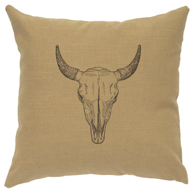 Bull Skull Straw Color Linen Throw Pillow
