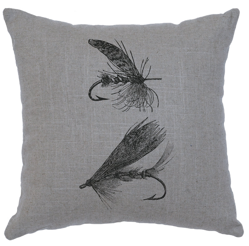 Fishing Fly Gray Color Linen Throw Pillow