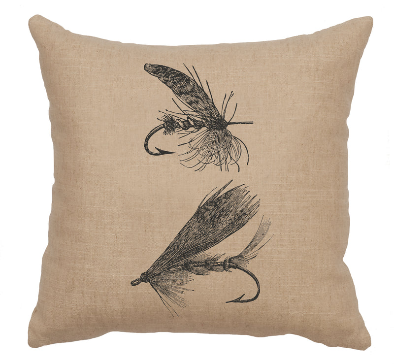 Fishing Fly Natural Color Linen Throw Pillow