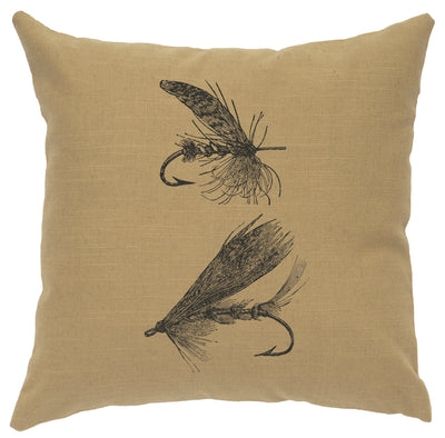 Fishing Fly Straw Color Linen Throw Pillow