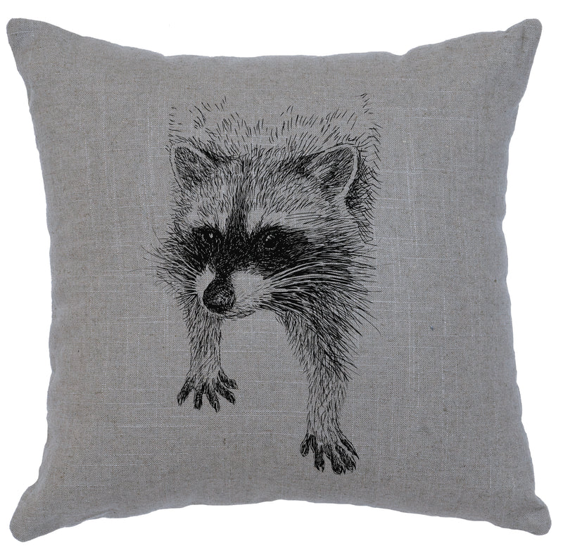 Raccoon Linen Gray Throw Pillow