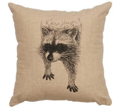 Raccoon Natural Linen Throw Pillow