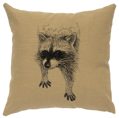 Raccoon Straw Color Linen Throw Pillow