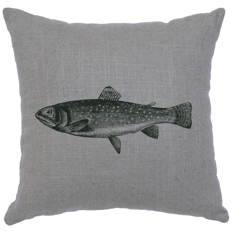 Trout Image Linen Gray Throw Pillow