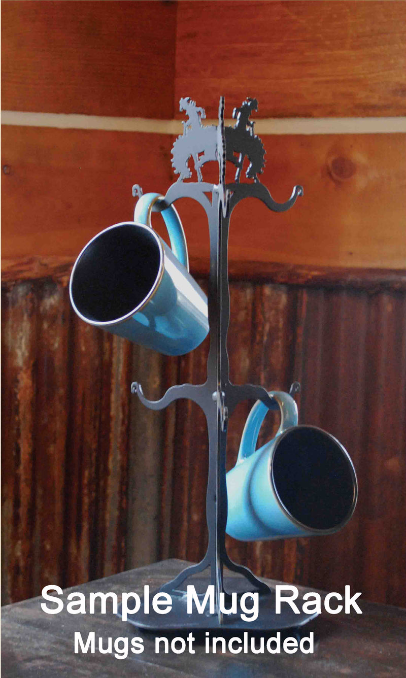 Bronc Rider Design Metal Coffee Mug Rack