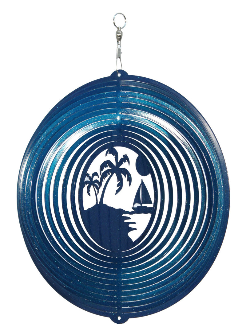 Palm Tree with Sailboat Metal Wind Spinner