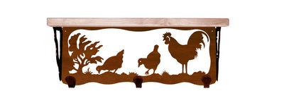 Rooster Metal 20" Wall Shelf with Hooks
