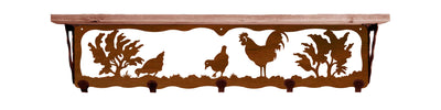 Rooster Metal 34" Wall Shelf with Hooks