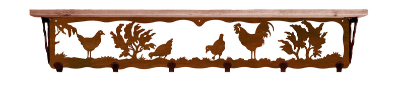 Rooster Metal 42" Wall Shelf with Hooks
